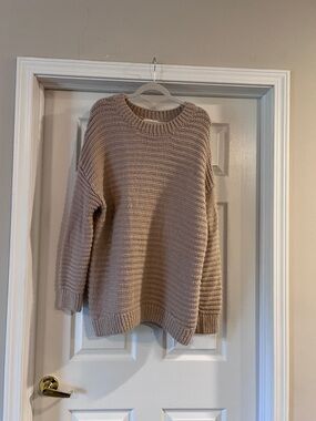 H&M Neutral Taupe Ribbed Crewneck Sweater